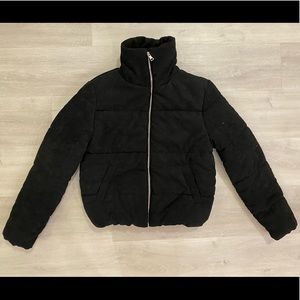 Black corduroy mini puffer jacket